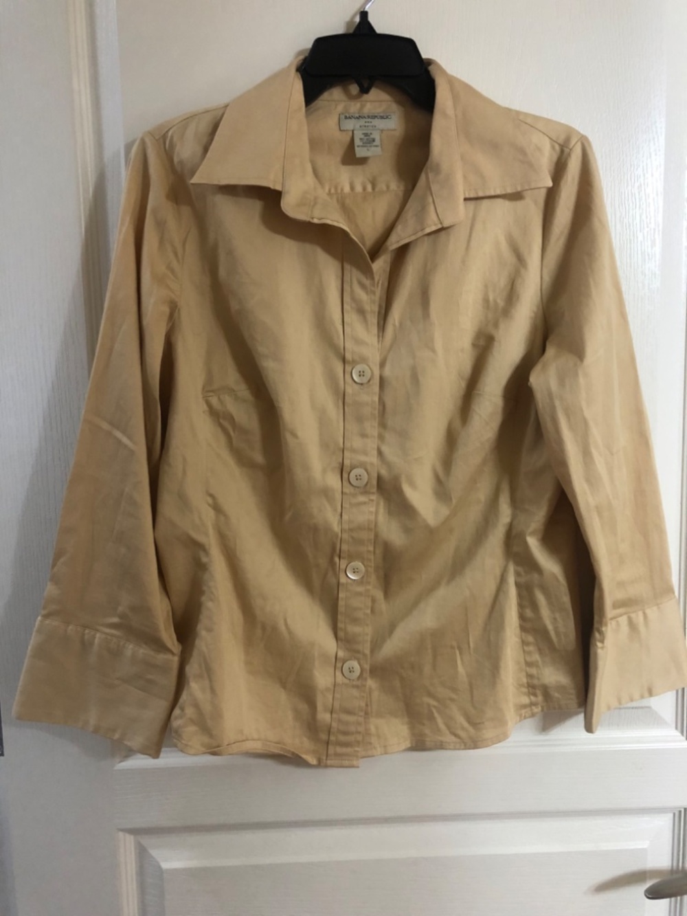 Banana Republic Women’s Large golden custard cotton shirt 3/4 sleeve stretch